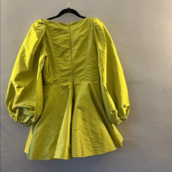 BHLDN Sage balloon puff sleeve fit & flare mini dress wedding cocktail party 8 - Picture 7 of 8